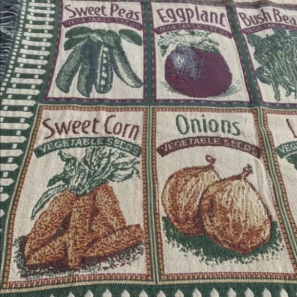 Vegetable Seeds Veggie Fringed Throw Blanket Tapestry Garden 66" x 46" Farmhouse - Picture 2 of 6